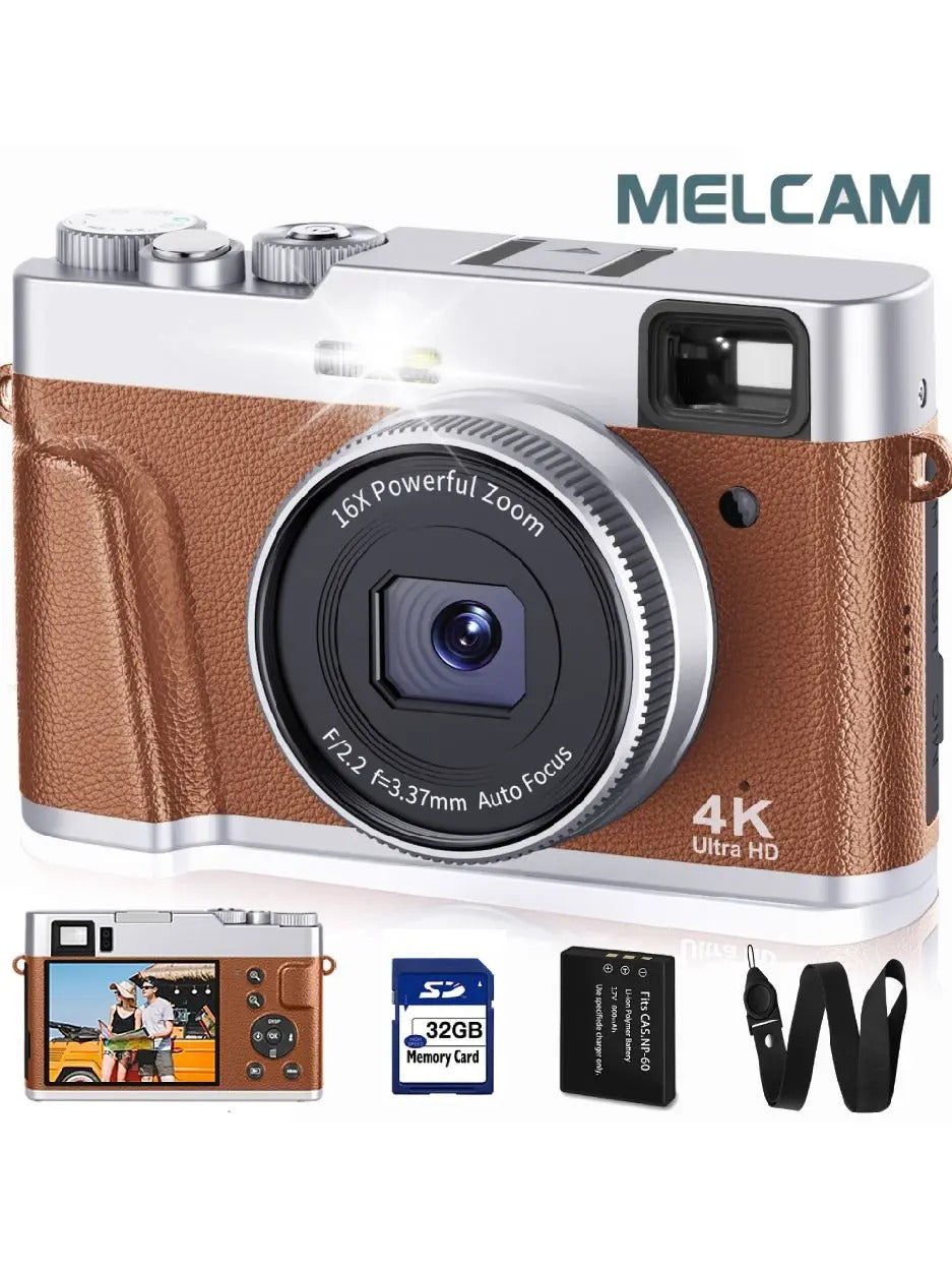 4k מצלמה דיגיטלית פוקוס אוטומטי 48mp vlogging עבור YouTube ו אנטי-לחיצת וידאו עם פלאש עינית & חיוג (חום)
